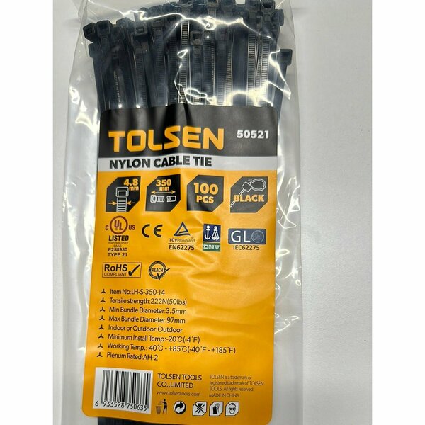 Tolsen 14  Black Cable Tie UV Rated Nylon, 100PK 50521